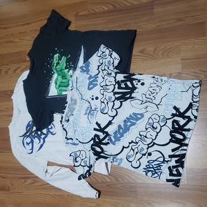 3 Boys L shirt lot Graffiti print Arizona jean company dinosaur long-sleeved